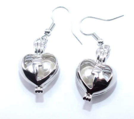 Cat Silhouette Pearl Cage Earrings – Silver