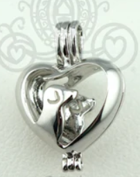 Dog Silhouette Heart Pearl Cage Pendant Necklace – Sterling Silver Plated