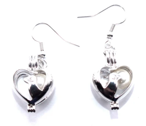Dog Silhouette Pearl Cage Earrings – Silver Plated