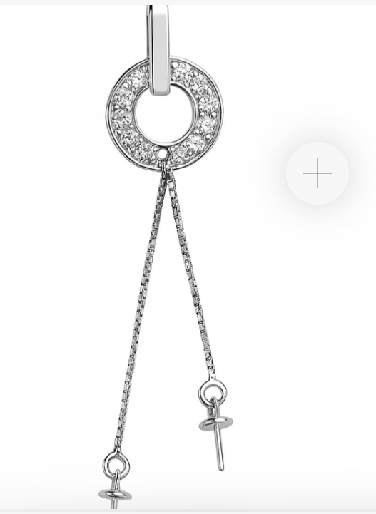 925 Sterling Silver CZ Circle Twin Chain Pearl Pendant