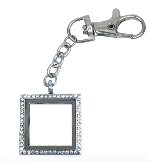 Square CZ Locket Keychain