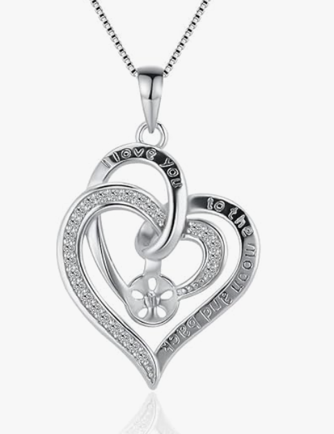 "I Love You to the Moon" Double Heart Bail Pendant