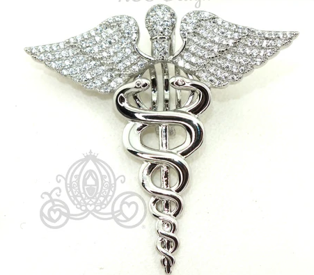 Caduceus Pearl Cage Charm – Sterling Silver with Crystal Accents