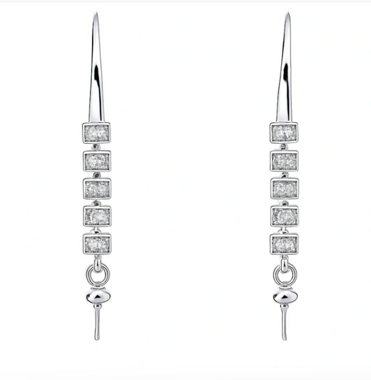 CZ Rectangle Linear Drop Pearl Earrings
