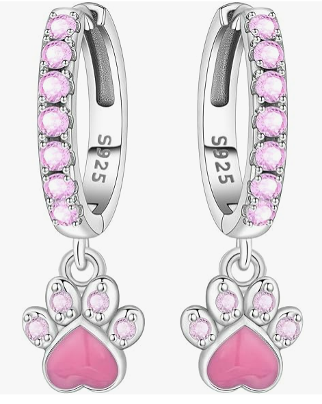 Pink Paw Print Hoops