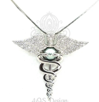 Nurse Pearl Cage Pendant Necklace – Sterling Silver Plated with Crystal Accents