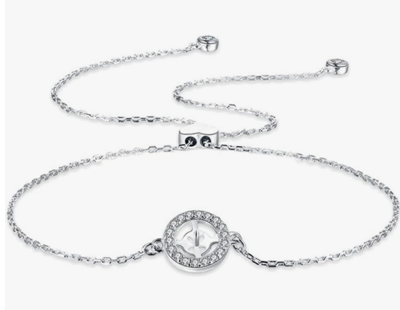 925 Sterling Silver CZ Circle Bracelet with Round Oyster Opening