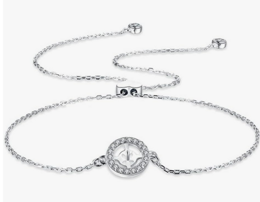 925 Sterling Silver CZ Circle Bracelet with Round Oyster Opening