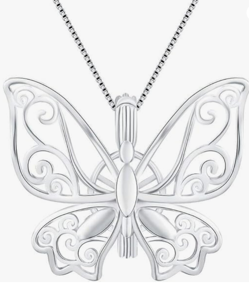 925 Sterling Silver Butterfly Pearl Cage Pendant