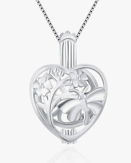 925 Sterling Silver Butterfly Floral Pearl Cage Pendant