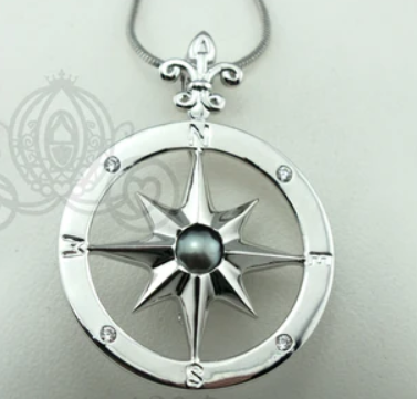 Compass Rose Pearl Cage Pendant Necklace – Silver Plated Nautical Charm