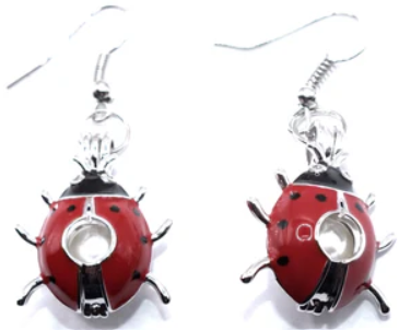 Ladybug Pearl Cage Earrings – Silver Plated with Red Enamel & White Swarovski Pearl