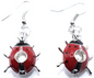 Ladybug Pearl Cage Earrings – Silver Plated with Red Enamel & White Swarovski Pearl