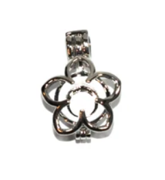 Plumeria Pearl Cage Pendant Necklace – Silver Plated Tropical Flower Charm