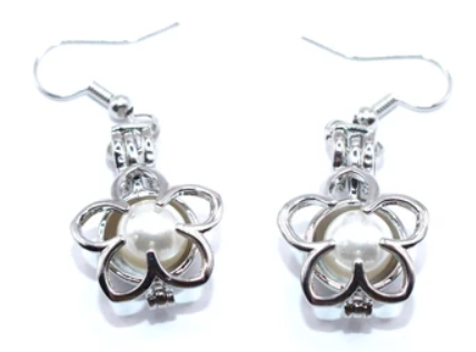 Lotus Flower Pearl Cage Earrings – Silver Plated