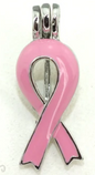 Pink Awareness Ribbon Pearl Cage Pendant Necklace – Silver Plated with Pink Enamel