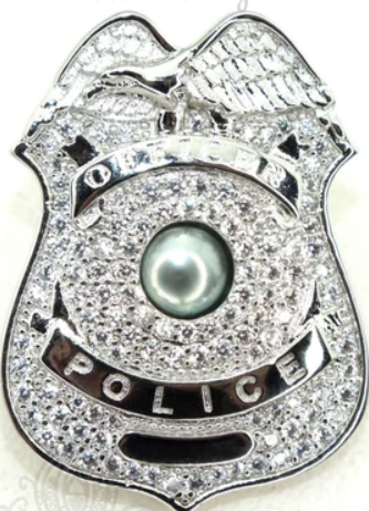 Police Officer Badge Pearl Cage Pendant Necklace – Sterling Silver Plated with Crystal Accents