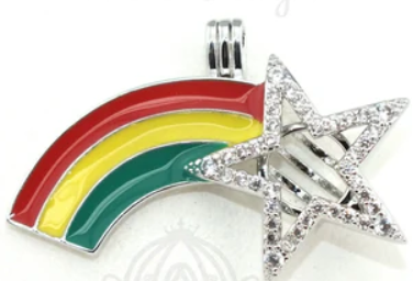 Rainbow Shooting Star Pearl Cage Pendant Necklace – Silver Plated with Enamel & Crystals