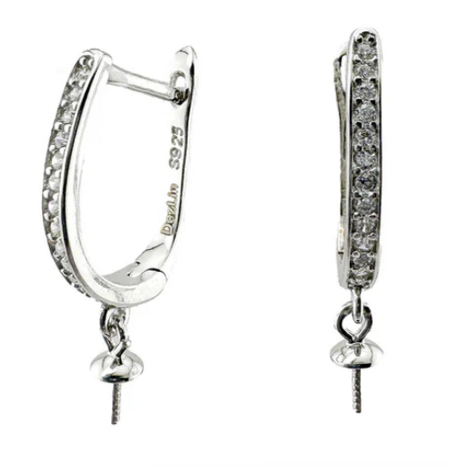 Square Rhinestone Rhodium Coated Earrings