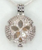 Sand Dollar Pearl Cage Pendant Necklace – Silver Plated with Crystal Accents