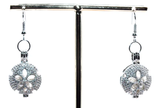 Sand Dollar Pearl Cage Earrings – Silver Plated