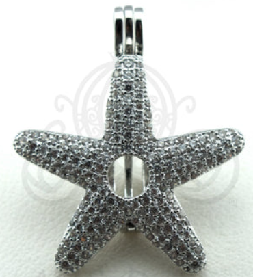 Starfish Pearl Cage Pendant Necklace – Silver Plated with Swarovski Crystal Accents
